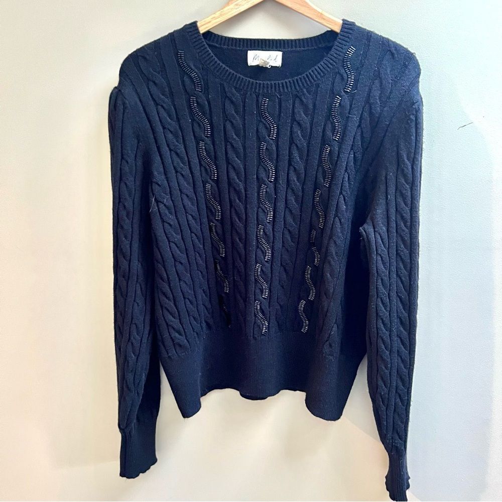 Marled black Cable Knit Sweater with sequins Sz XL